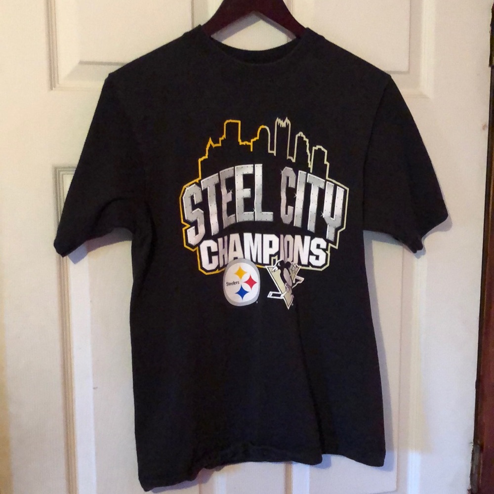 Pittsburgh Steelers Pittsburgh Penguins Steel City Champions Black T-Shirt XL